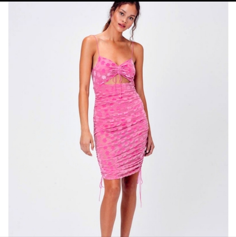 FOR LOVE & LEMONS Pink Lusk Velvet Midi Dress